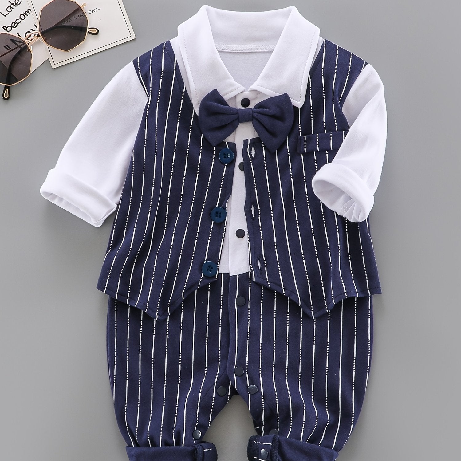 Bowtie Gentleman Romper Striped Long Sleeve Jumpsuit Baby Boys