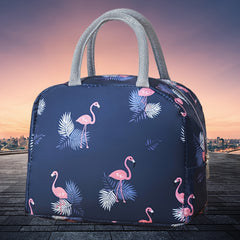 Flamingo Print Lunch Tote Bag Waterproof Thermal Lunch Box Bag