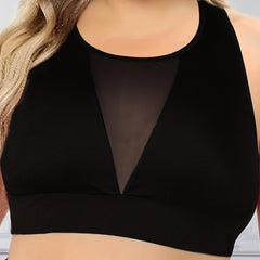 Sports Bra Solid Contrast Mesh High Stretch Tank Top