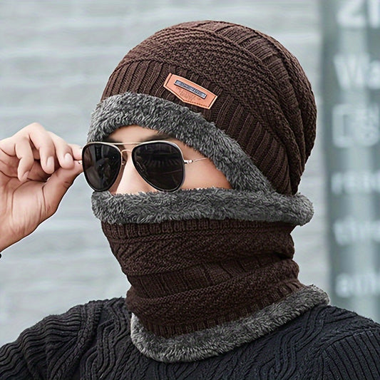 Winter Plus Velvet Thickened Knitted Hat and Scarf Set