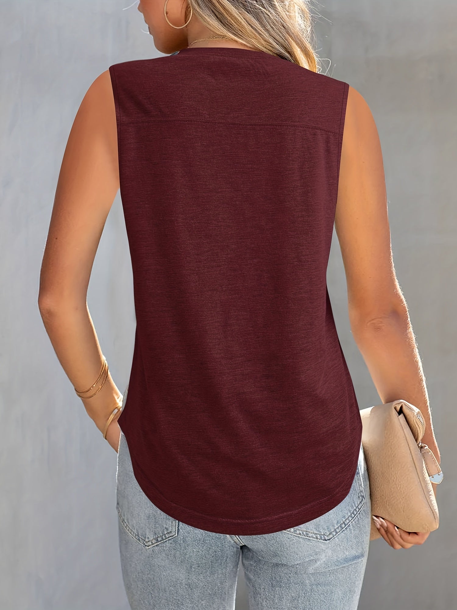 Sleeveless Tank Top Summer Casual Solid Crew Neck Women's Clothing