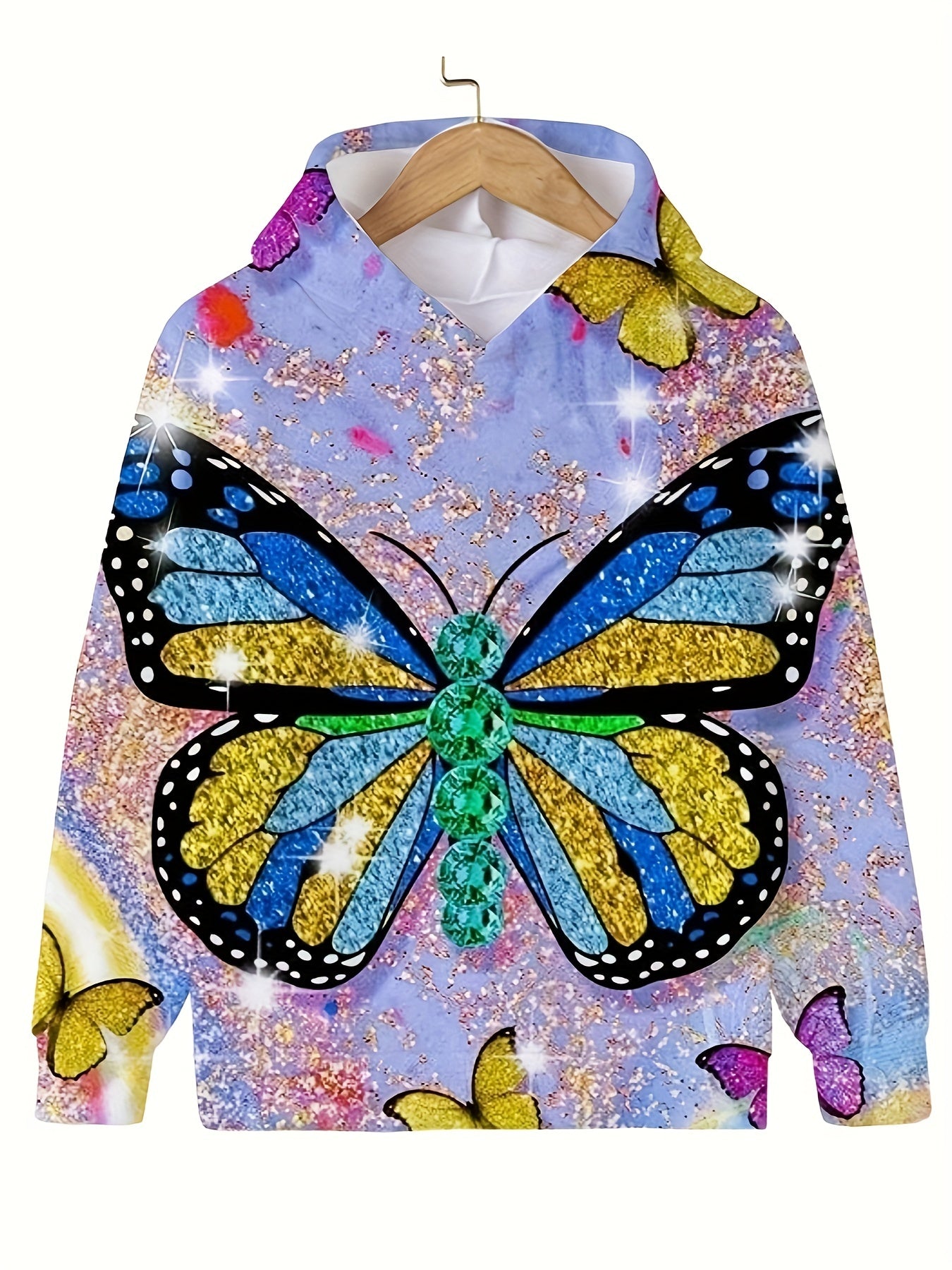 Sequin Butterfly Effect Hoodie Girls Long Sleeve Hooded Sweatshirt