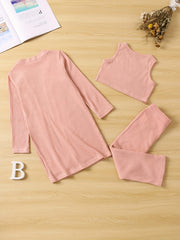 Girl's Cable Knit 2pcs Cardigan & Tank Top & Pants Set