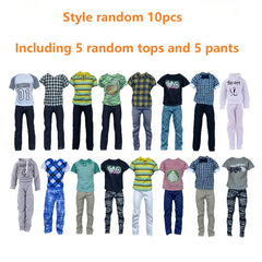 10pcs Male Doll Clothes for 11.82in Doll, 5 Tops and 5 Pants, Christmas Gift