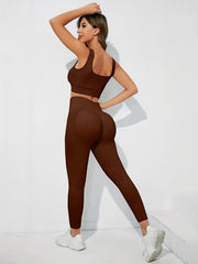 High Waist Yoga Leggings & Bra Set for Gym