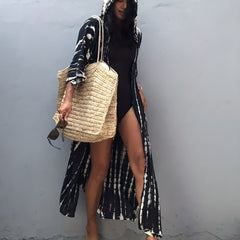 Tie Dye Print Maxi Cover Up Kaftan & Kimono Sleeve Dress