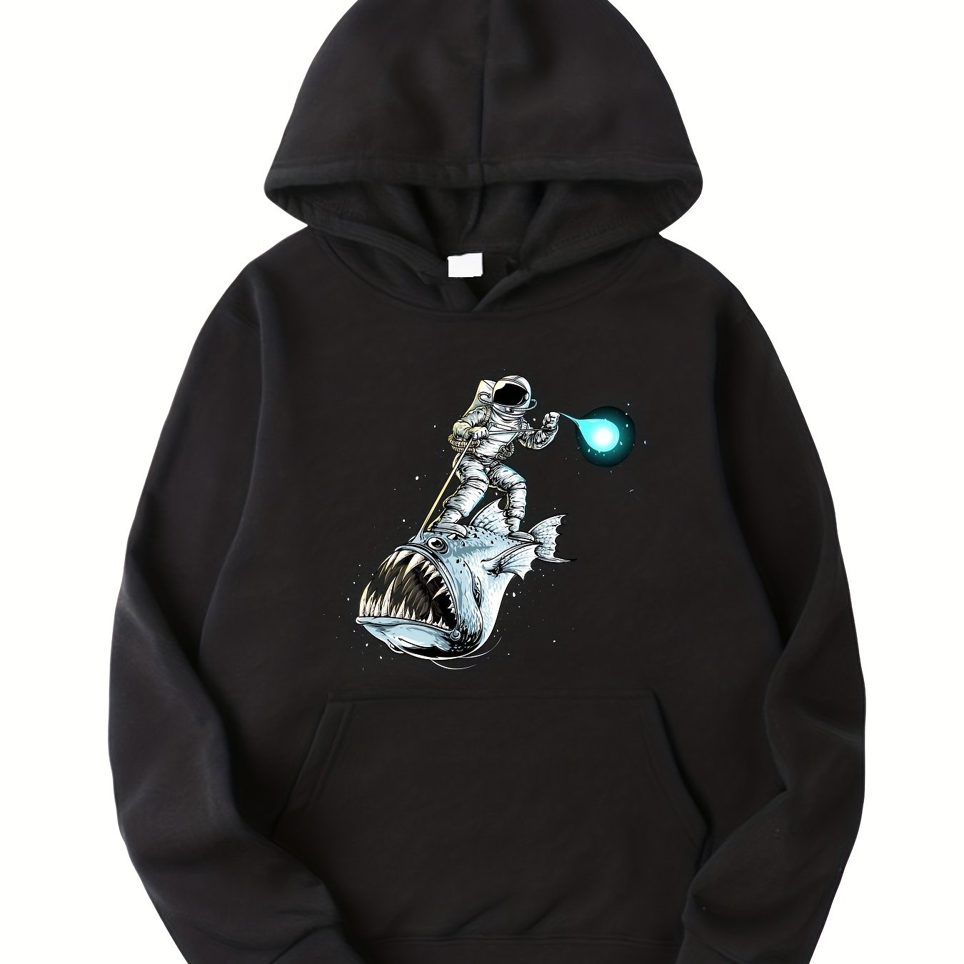 Space Fish Print Boys Hooded Sweatshirt