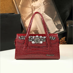 Women's Crocodile Handbag Sparkling Accents Large Capacity Purse Green