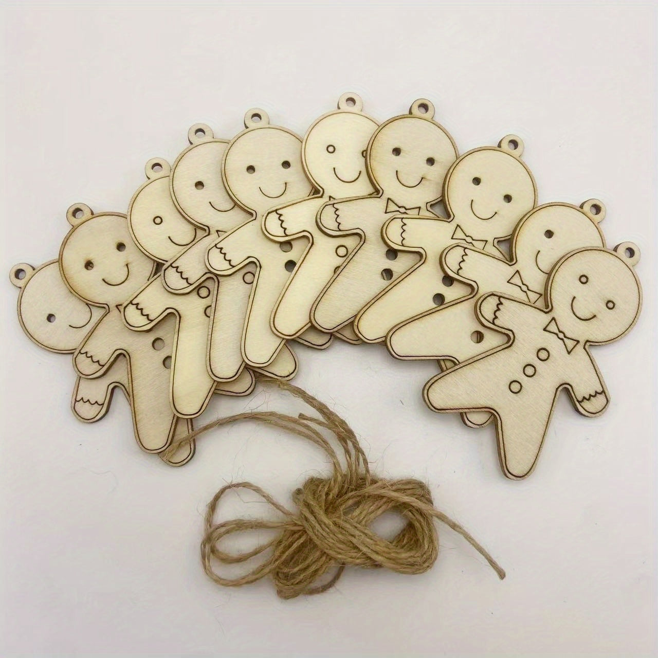 10pcs Engraved Christmas Tree Ornaments Snowflake Wood Chips Cartoon Baubles