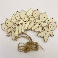 10pcs Engraved Christmas Tree Ornaments Snowflake Wood Chips Cartoon Baubles
