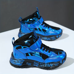 Boys Golden Sneakers With Irregular Pattern Anti Slip Hook And Loop Fastener