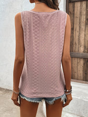 Eyelet Tank Top V Neck Summer Sleeveless Casual