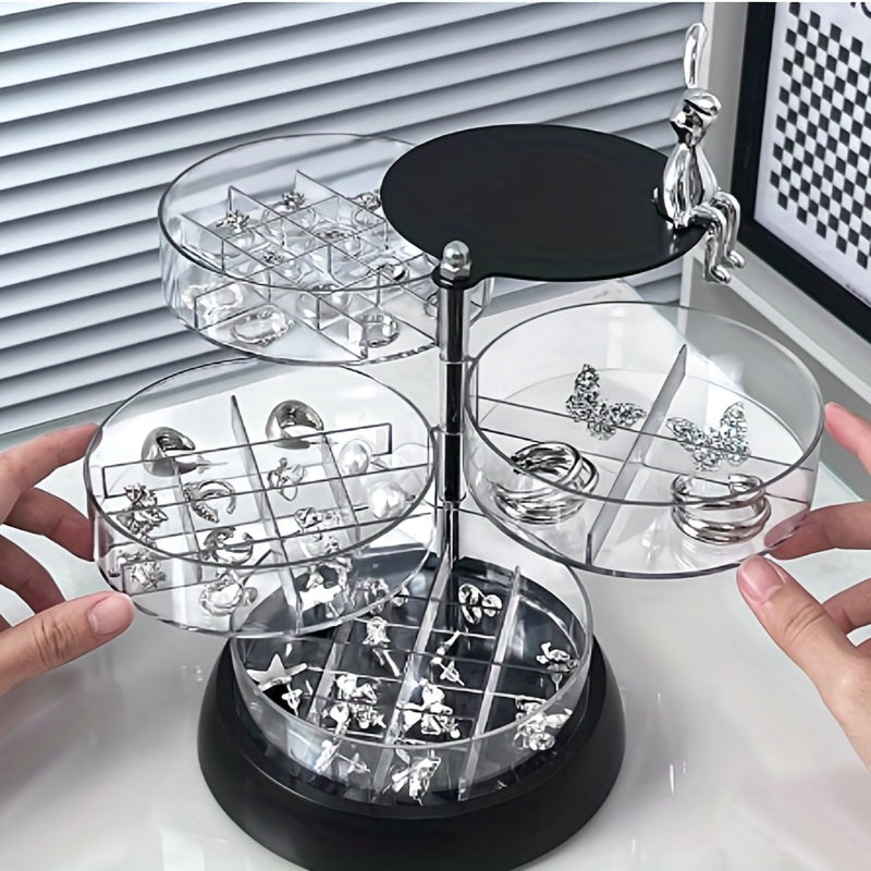 Round Rotating Jewelry Storage Box Multilayer Desktop Display Case