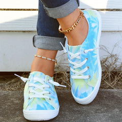 Women's Tie Dye Canvas Shoes Lace Up Flat Walking Anti Slip Sneakers