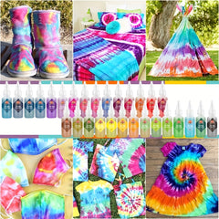 30 Colors Tie Dye Set Fabric Paint Squeeze Bottle Rubber Band Gloves DIY Craft