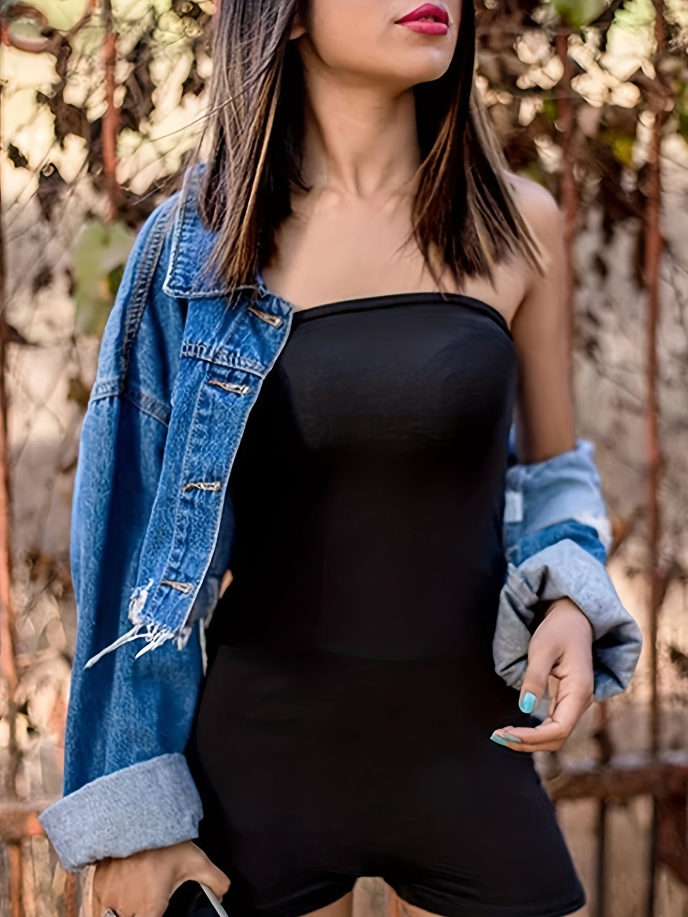 Basic Tube Romper Women's Plus Plain High Stretch
