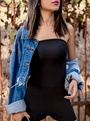 Basic Tube Romper Women's Plus Plain High Stretch