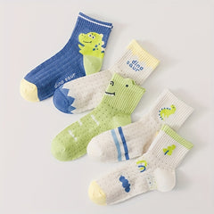 5 pairs Boys Cartoon Pattern Socks Knitted Soft Crew Socks