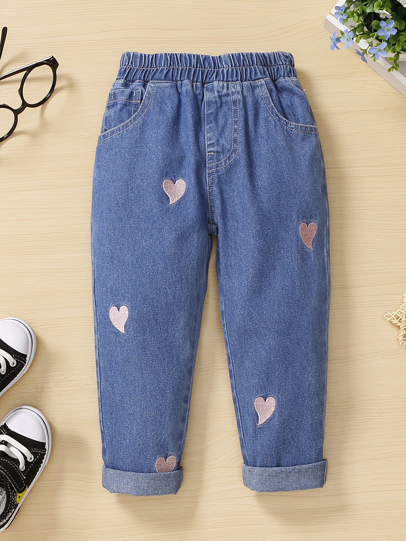 Toddler Girl Heart Embroidered Denim Jeans