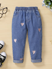 Toddler Girl Heart Embroidered Denim Jeans