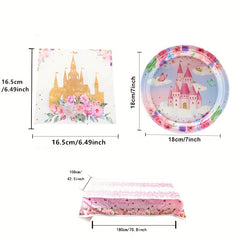 Princess Castle Butterfly Party Set w/ Plates, Napkins & Tablecloth