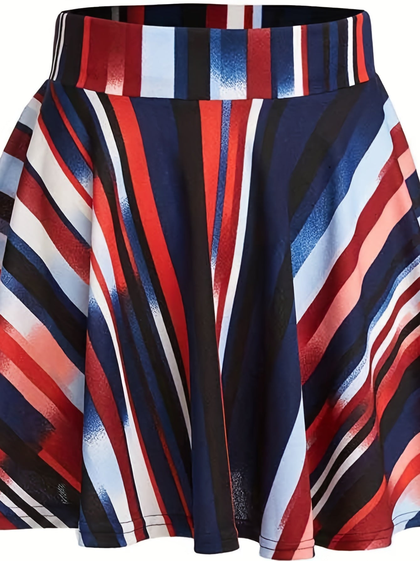 Striped Ruffle Skater Skirts Slim Waist Mini Skirts Women