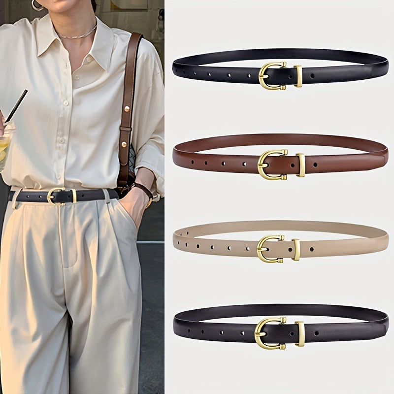 Oval Buckle Thin Belt Women's PU Leather Casual Jeans Pants Belt