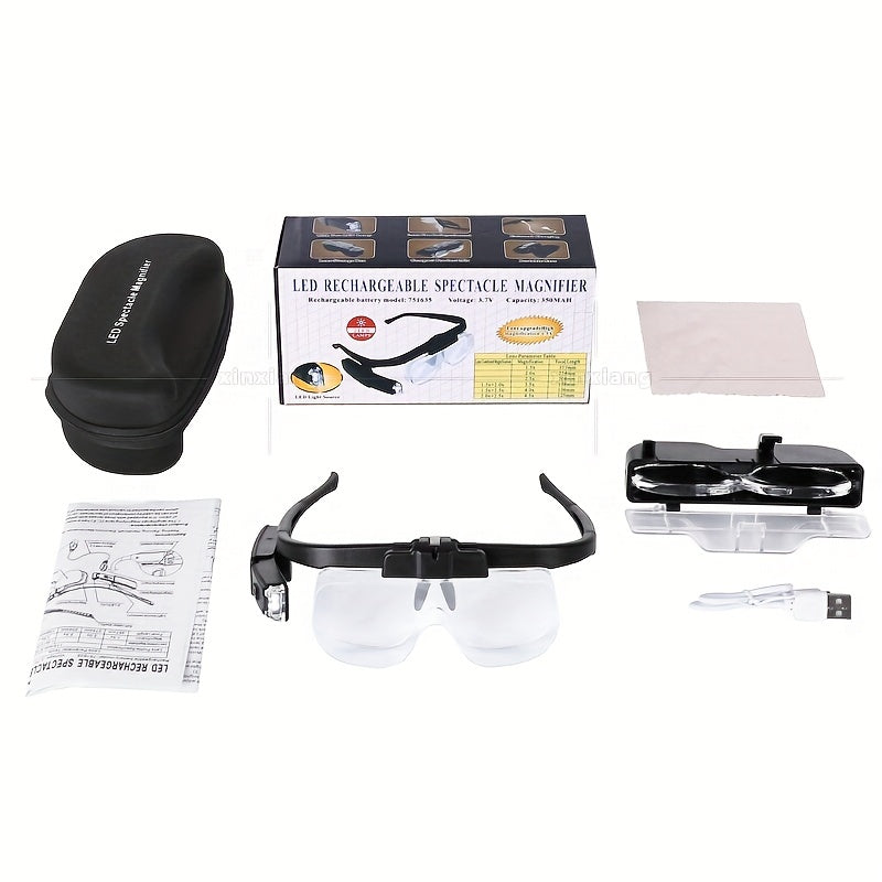 Adjustable Head-mounted Magnifier 4.5X LED Light Rechargeable