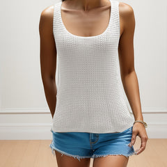 Solid Crew Neck Knitted Tank Top Sleeveless Casual Summer Women's Top