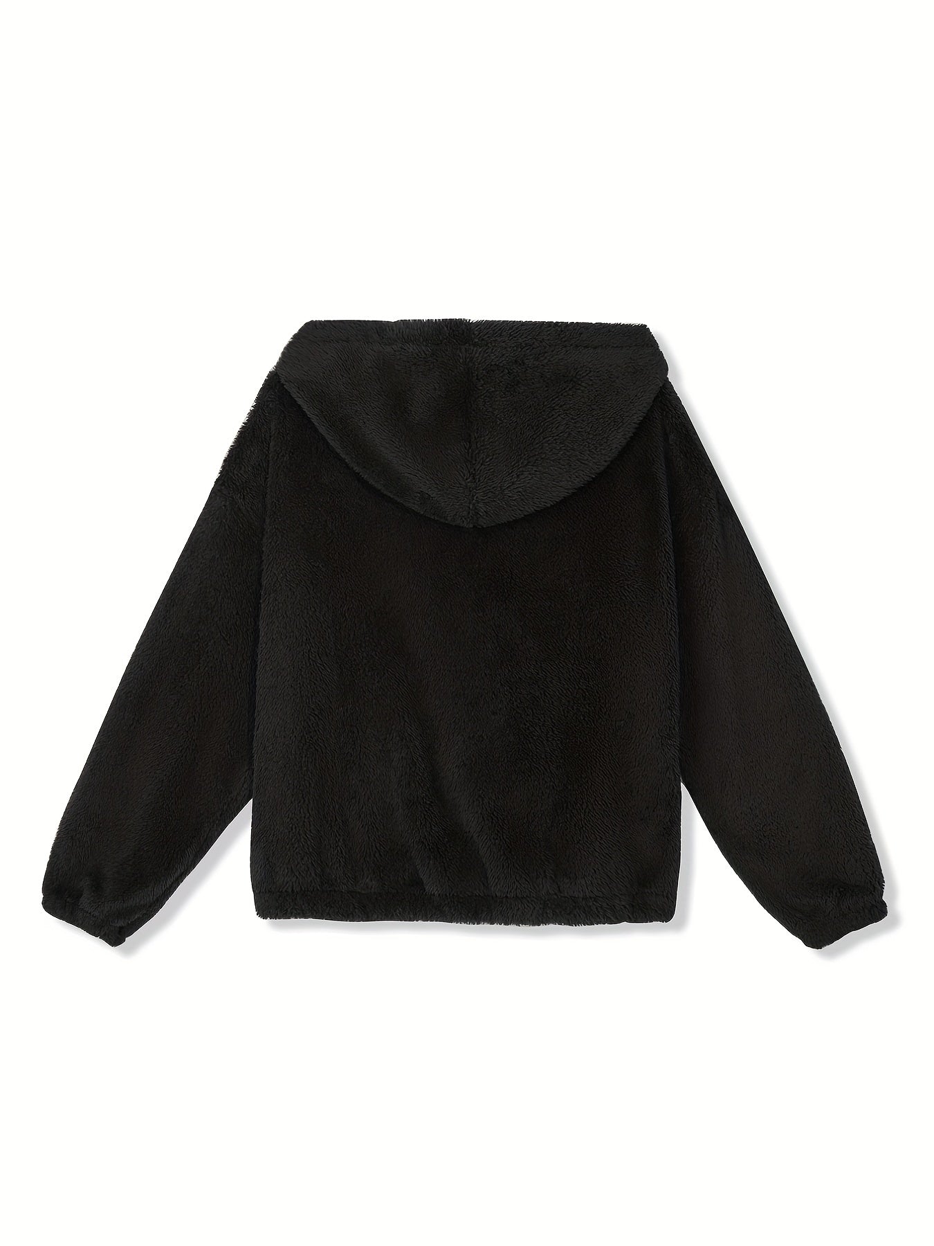 Solid Teddy Hooded Jacket Casual Zip Up Long Sleeve Outerwear