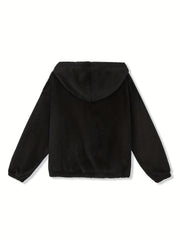 Solid Teddy Hooded Jacket Casual Zip Up Long Sleeve Outerwear