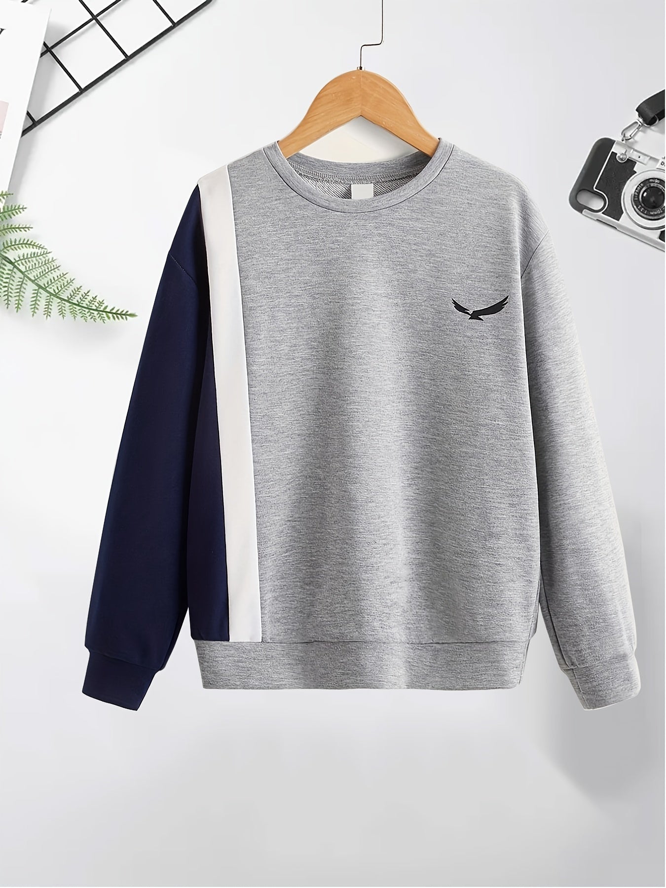 Boys Stylish Eagle Print Sweatshirt Long Sleeve Crew Neck Top