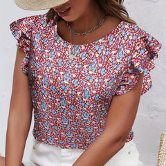 Ditsy Floral Print Ruffle Sleeve Blouse
