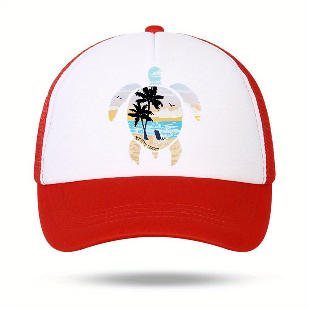 Unisex Sunshade Breathable Adjustable Baseball Cap with Beach Pattern
