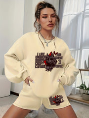 Women's Plus Halloween Graphic Sweatshirt & Shorts Set