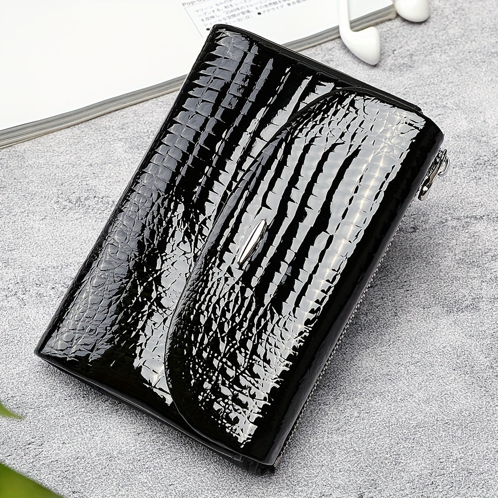 Vintage Leather Bi-fold Wallet with Zipper Closure & Flap Pocket