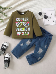 Toddler Boys Outfit COOLER VERSION OF DAD Long Sleeve Top & Jeans Set