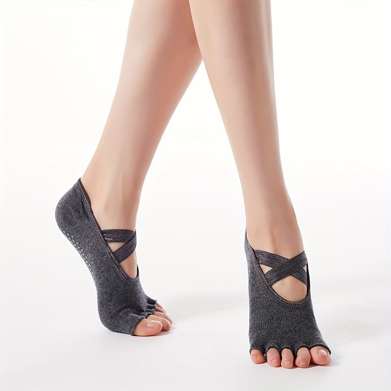 Comfy Anti Slip Yoga Socks with Cross Straps for Stability