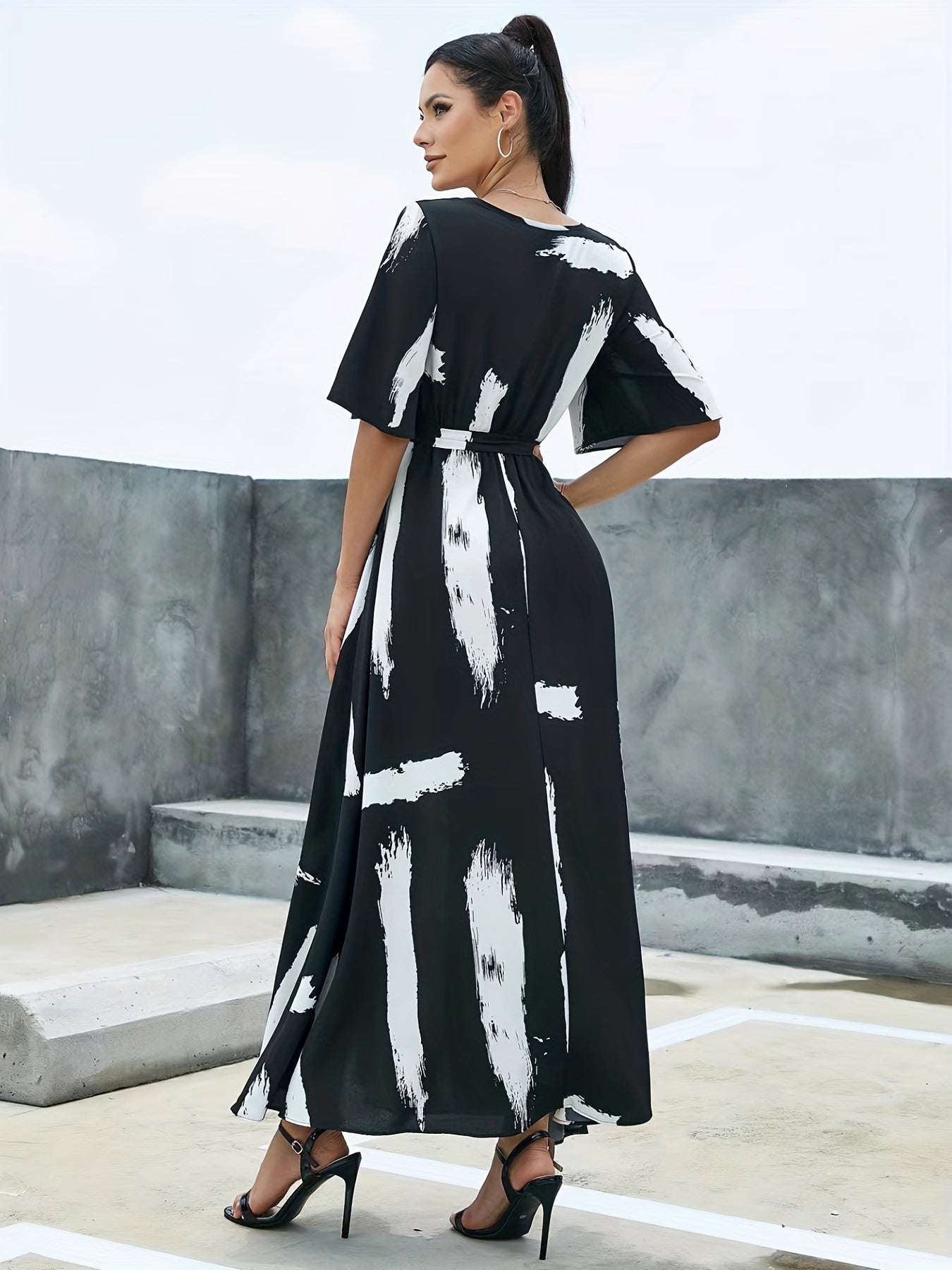 Flutter Sleeve Belted Maxi Dress for Women