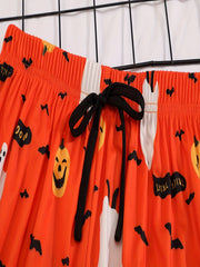 2pcs Pumpkin Print Sleep Bottoms Elastic Waistband Shorts Women's Sleepwear