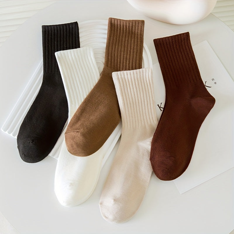 5 Pairs Solid Comfy Breathable Socks Women's Stockings Hosiery