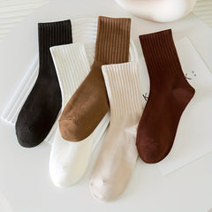 5 Pairs Solid Comfy Breathable Socks Women's Stockings Hosiery