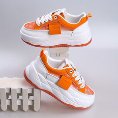 Women's Mesh Platform Sneakers Lace Up Outdoor Shoes Comfy Orange