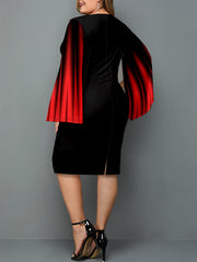 Ombre Stripe Print Long Sleeve Midi Dress