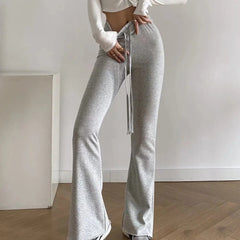 Flared Yoga Pants High Waist Drawstring Elastic Waist Sports Trousers