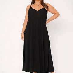 Solid V Neck Backless A-line Maxi Party Dress