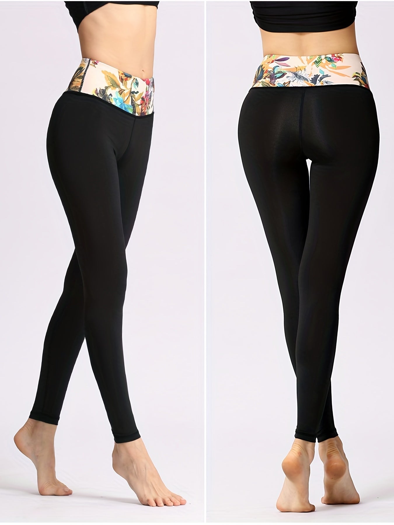 Floral Print Yoga Pants Slim Fit Quick Dry Sporty Activewear