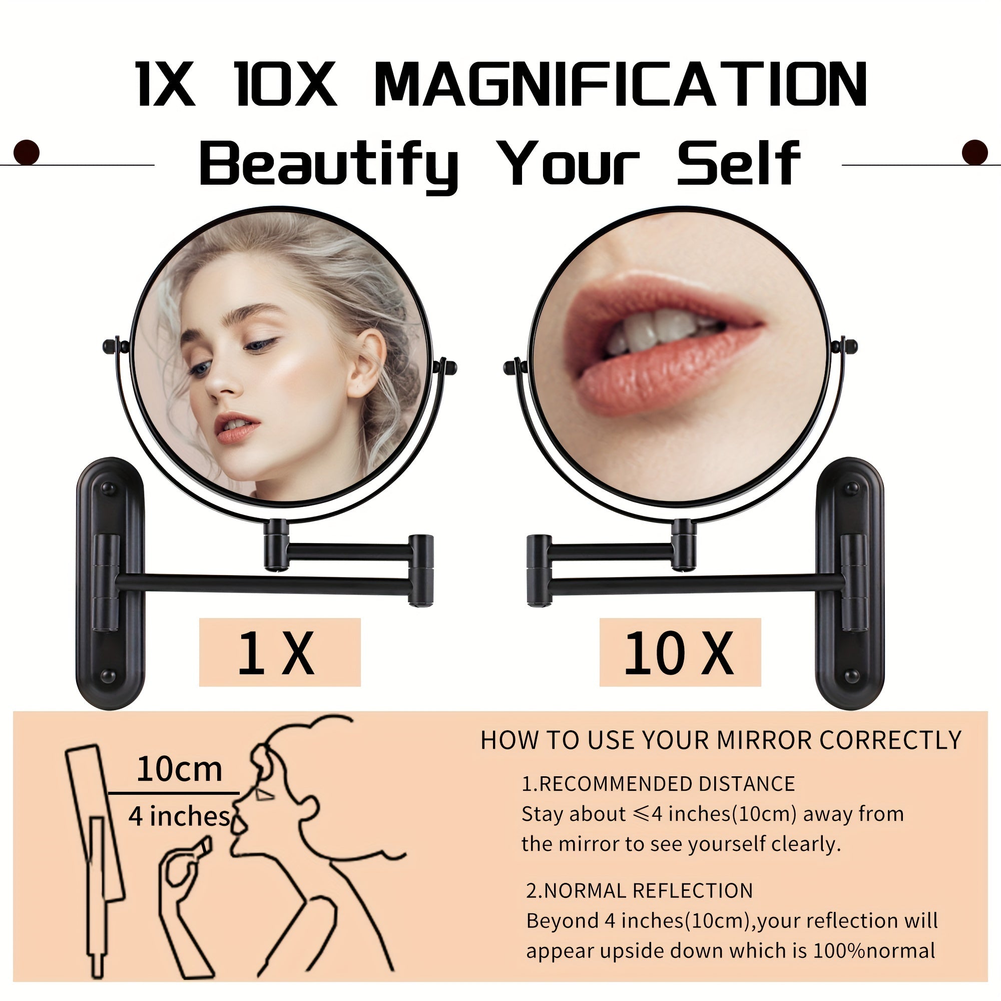 Wall Mounted Makeup Mirror 8 Inch Metal Magnifying 1X 10X Shaving Mirror
