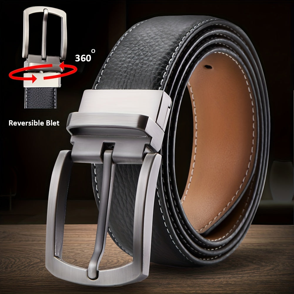 Men's Reversible Genuine Leather Belt with Single Prong Buckle