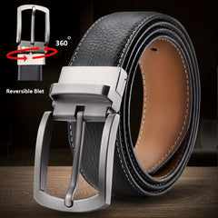 Men's Reversible Genuine Leather Belt with Single Prong Buckle